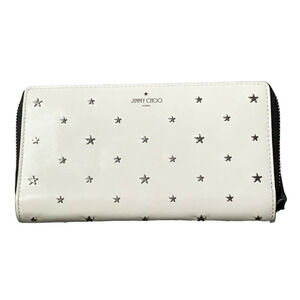 Jimmy Choo Zip Around Long Wallet Carnaby White Leather Silver Studded Stars